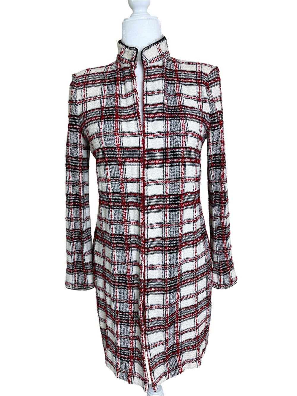 St Johnโs Collection Plaid Knit Long Line Cardigan Jacket